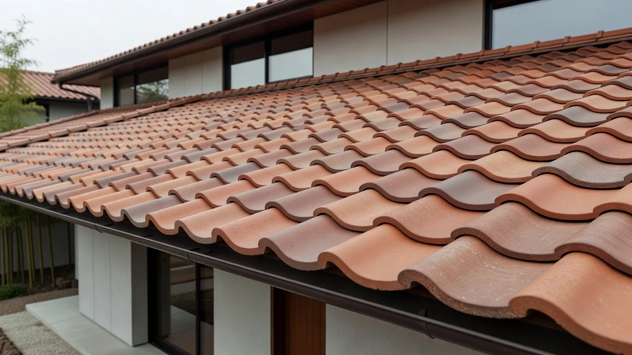 陶製の屋根瓦のディテール