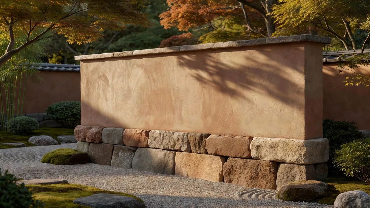 粘土と石の境界塀のディテール